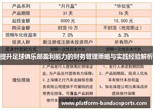 提升足球俱乐部盈利能力的财务管理策略与实践经验解析