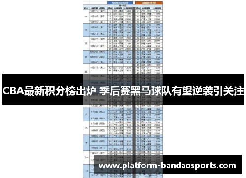 CBA最新积分榜出炉 季后赛黑马球队有望逆袭引关注